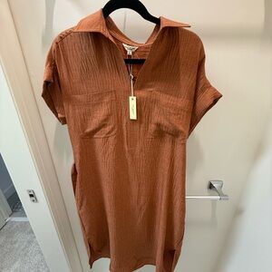 NWT S Max Studio Rust Orange Short Sleeve Dress